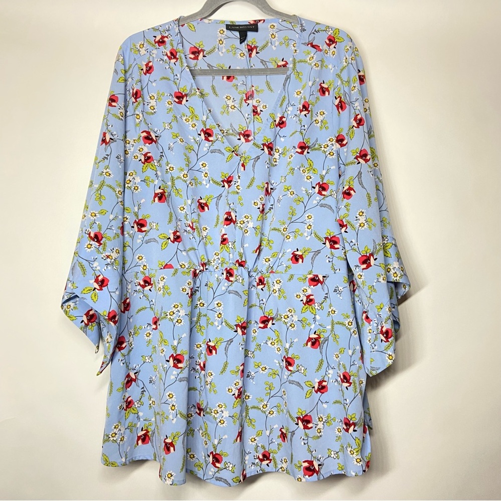 Lane Bryant Plus Size 18/20 Shirt Top Blouse Womens Blue Floral Print Boho